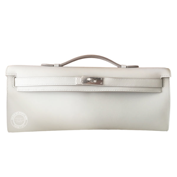 Hermès Kelly 31cm Gris Perle Cut Pochette Swift PHW