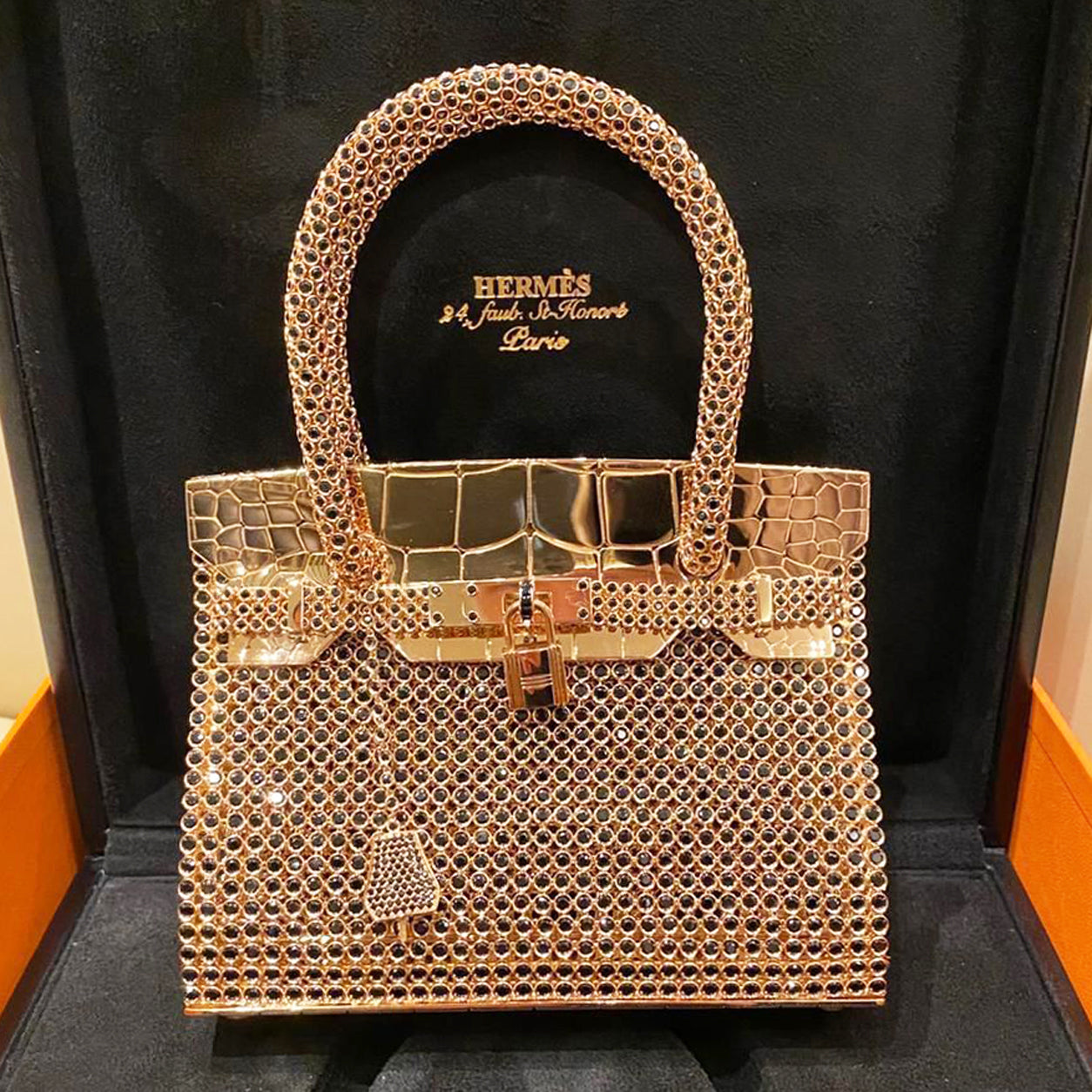 Hermes Kelly 11cm Sac Bijou Rose Gold/Black Spinel