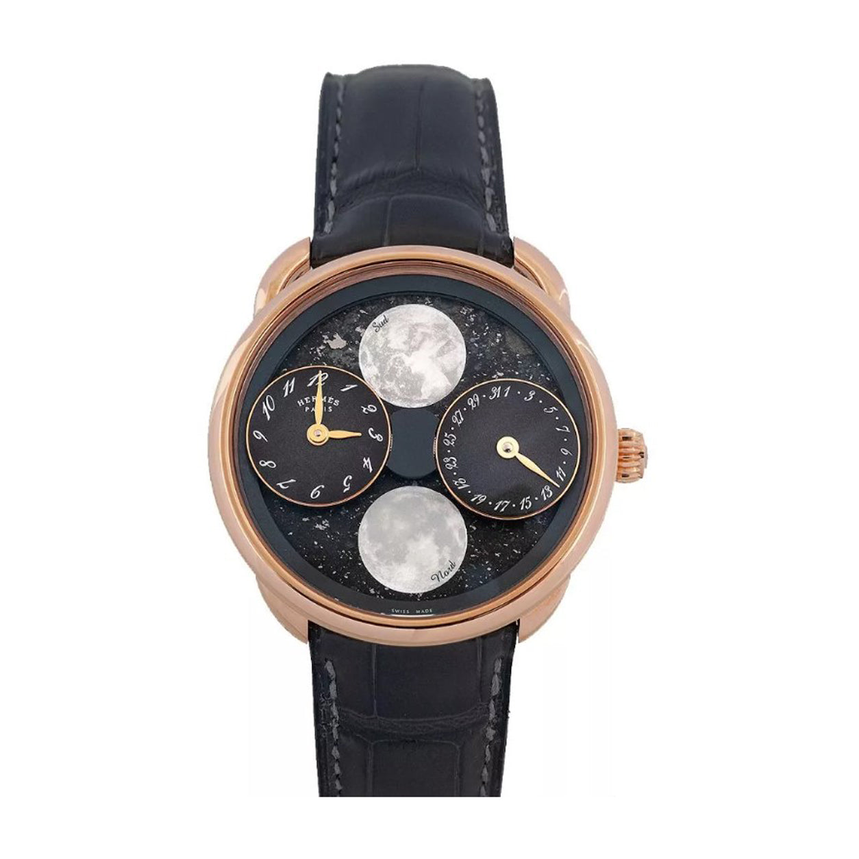 Hermès Arceau L'Heure De La Lune Grey Sahara Meteorite Rose Gold