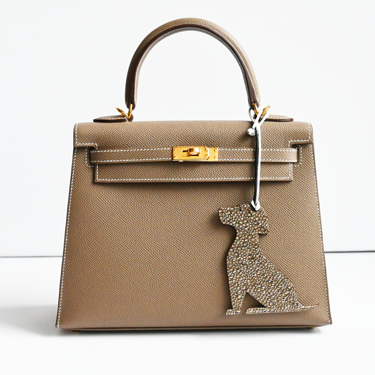 Hermès Dog Charm. Etoupe with Swarovski Crystal