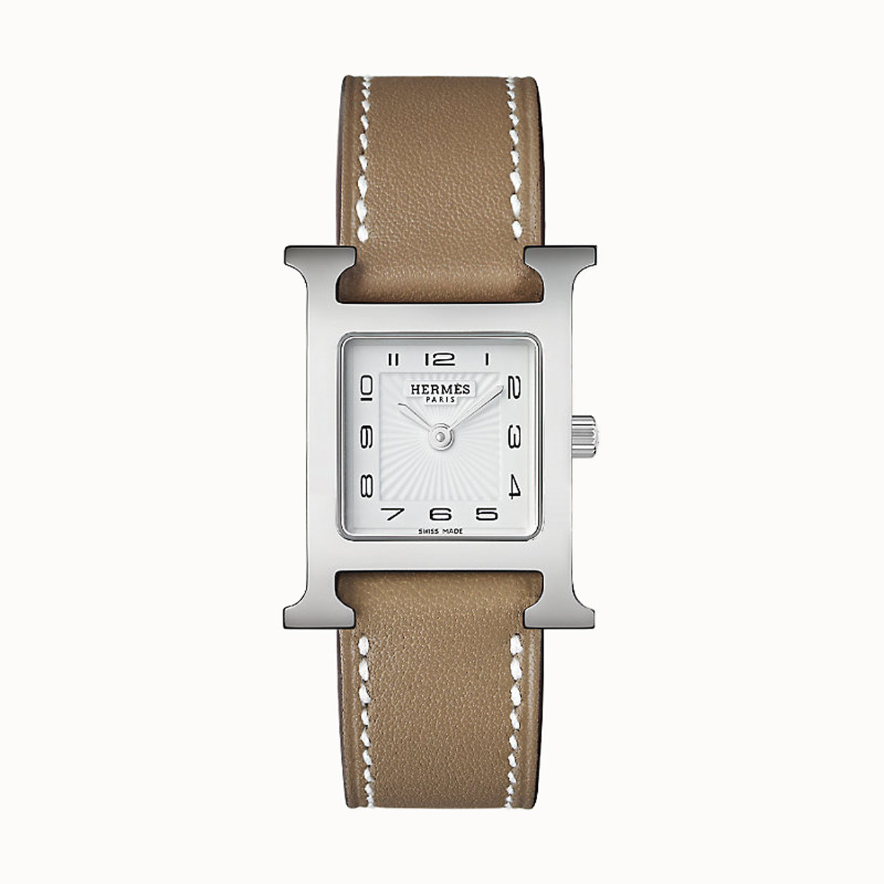 Hermès Heure H 25mm Palladium with Etoupe Strap