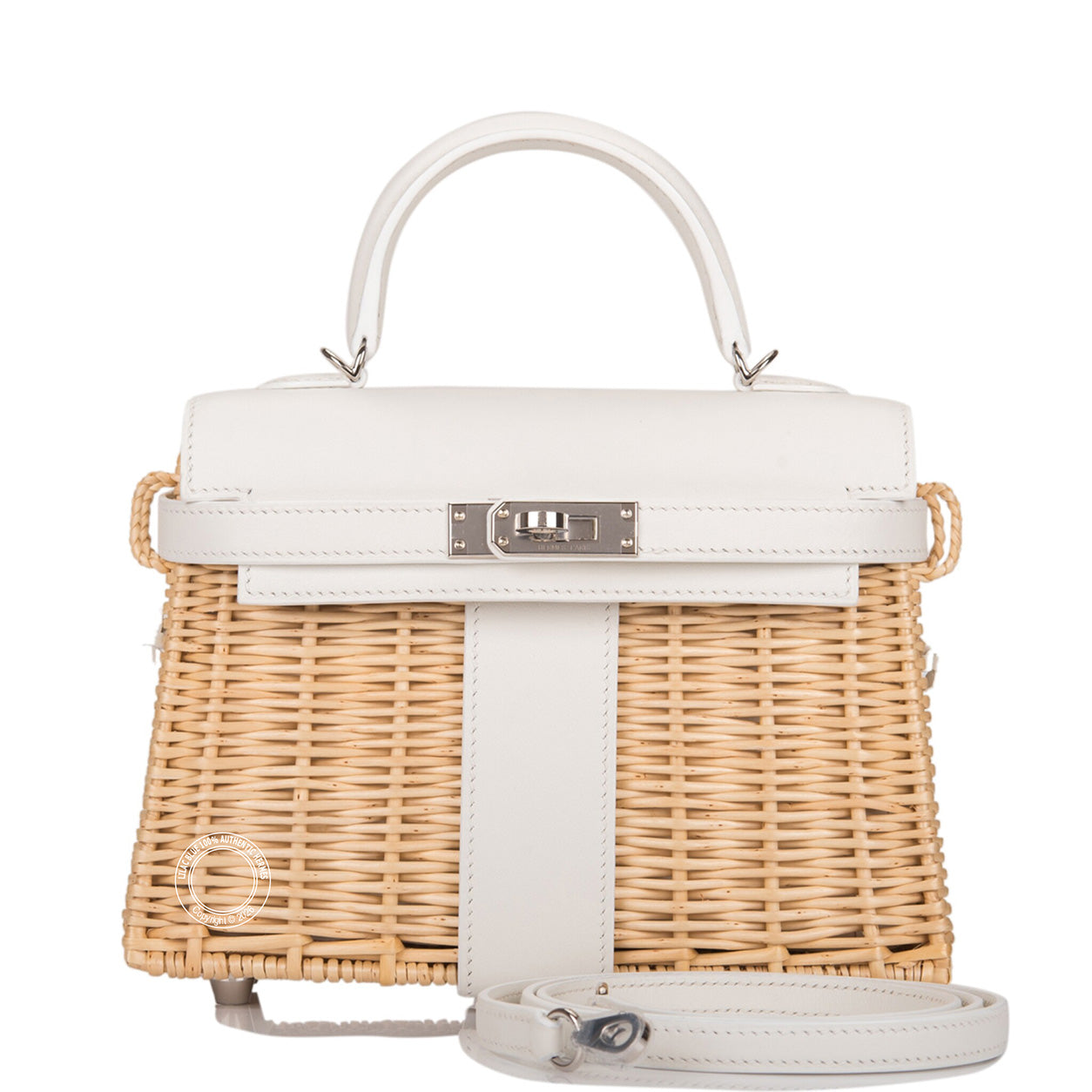 Hermès Kelly 20cm White Picnic Swift/Osier PHW