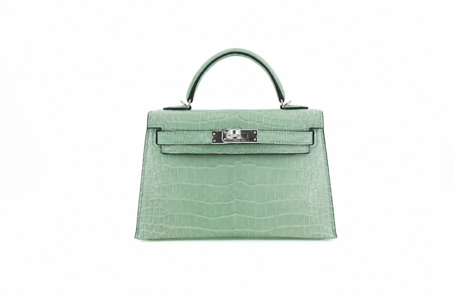 Hermès Kelly 20cm Vert D Eau Matte Croc PHW