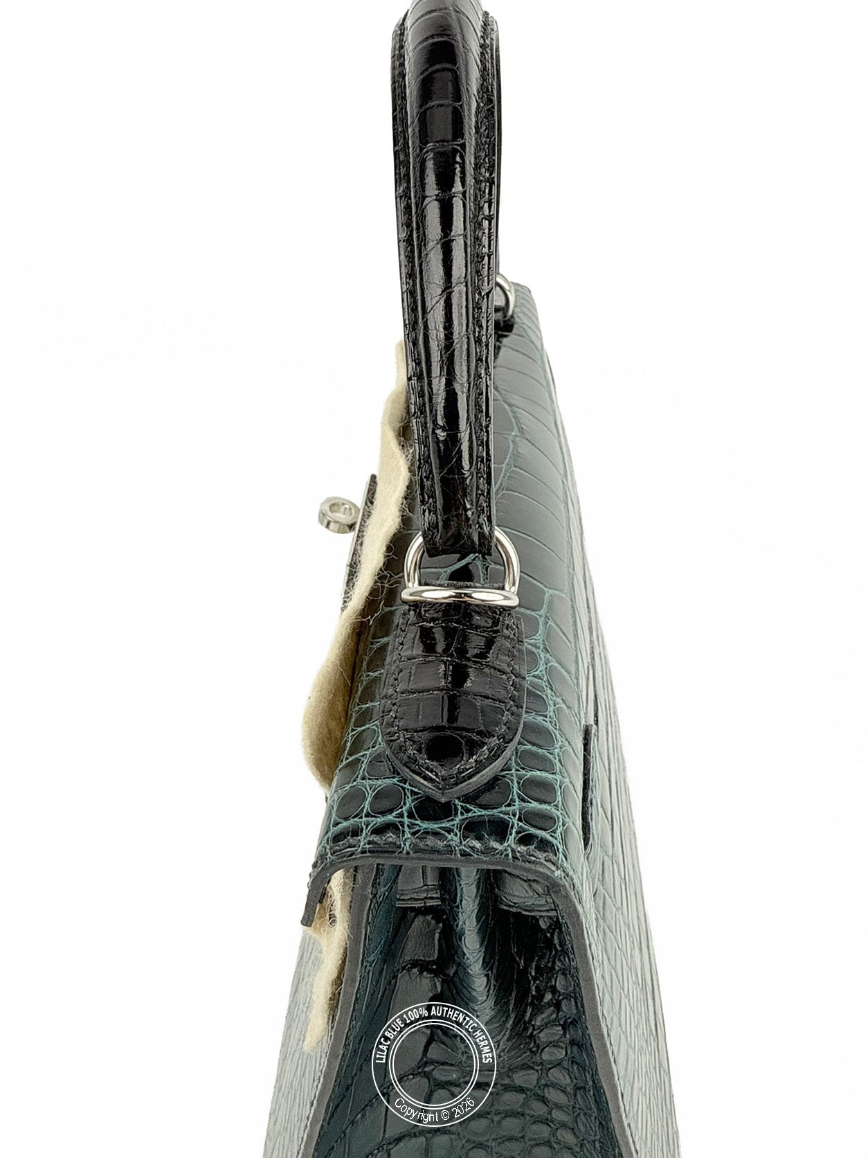 Hermès Kelly 28cm Black/Vert Bosphore/Vert Rousseau Shiny & Matte Croc PHW