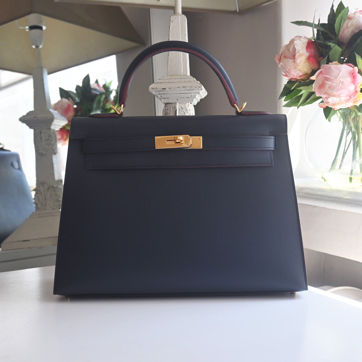 Hermès Kelly 32cm Bleu Indigo Contour Epsom GHW - Preloved