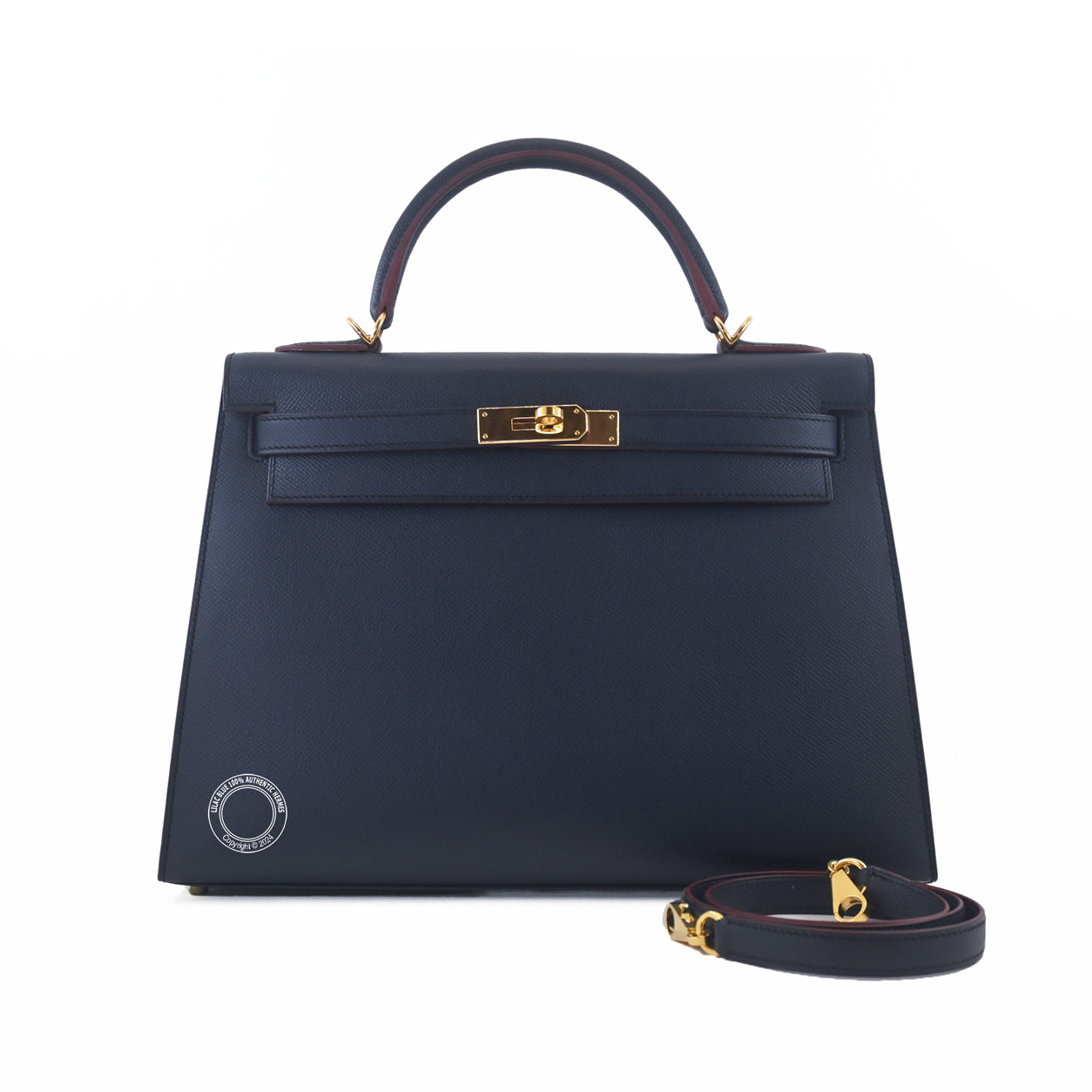 Hermès Kelly 32cm Bleu Indigo Contour Epsom GHW - Preloved