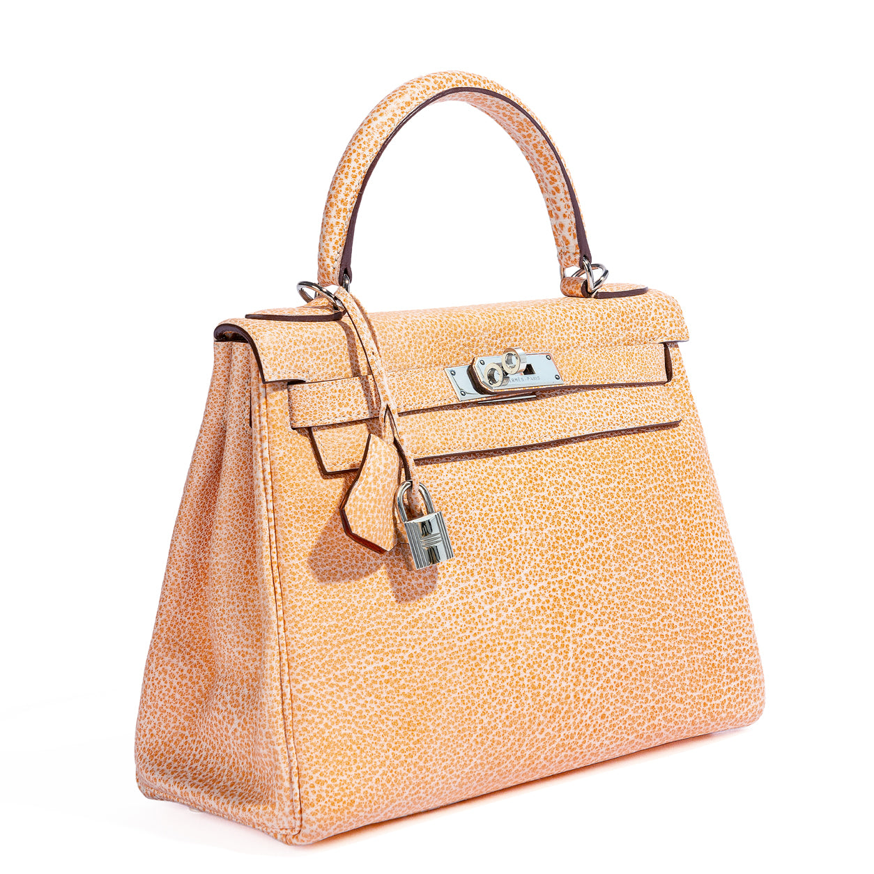 Hermès Kelly 28cm Orange Buffalo Dalmatian PHW - Preloved