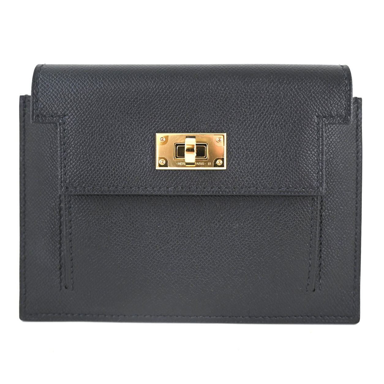 Hermès Kelly Compact Wallet.  Black. Epsom. GHW