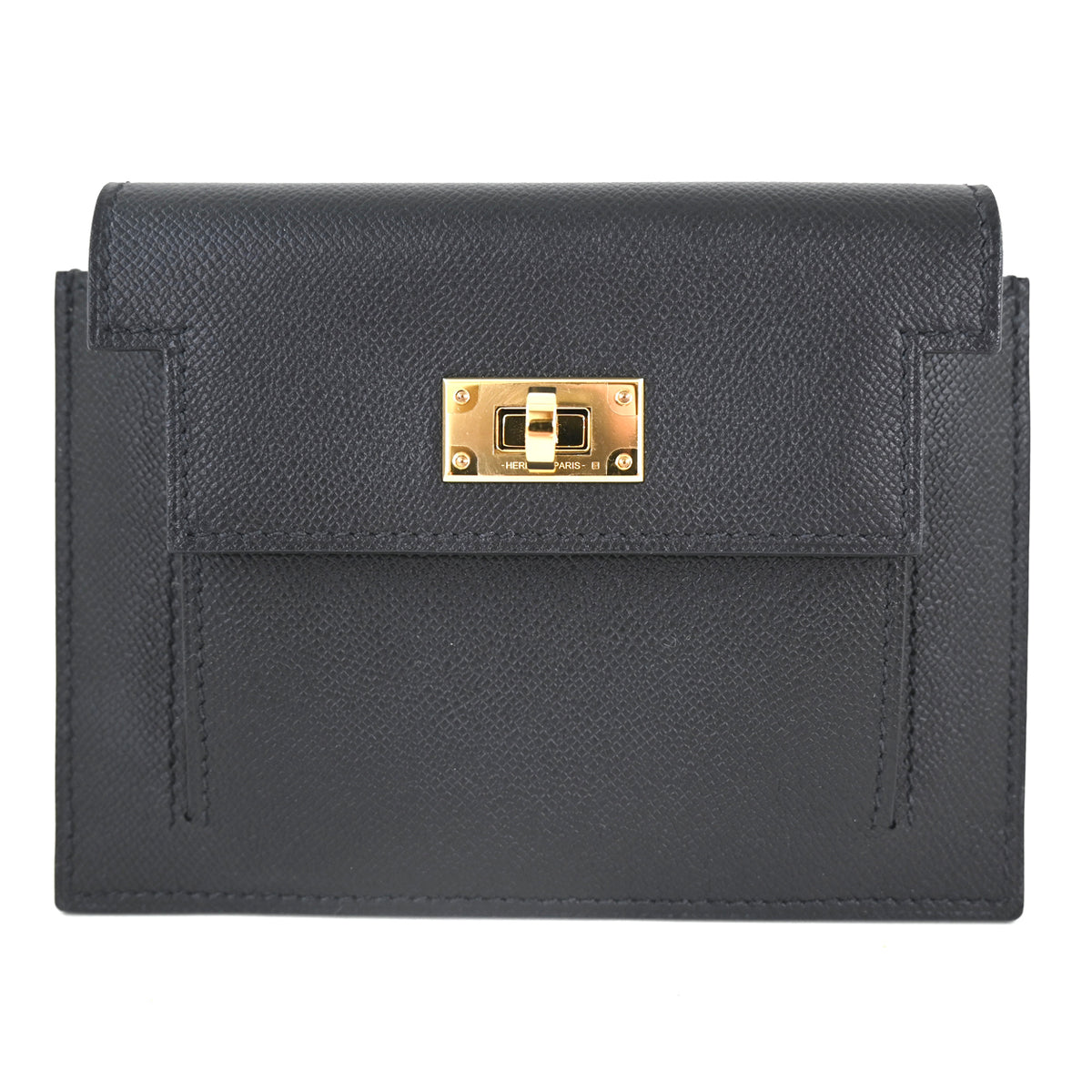 Hermès Kelly Compact Wallet. Black. Epsom. GHW