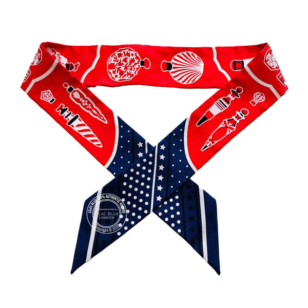 Hermès Twilly Les Flacons Bandana. Marine, Rouge, Blanc (pair)