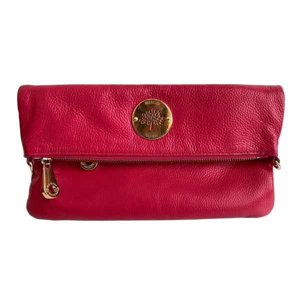 Mulberry Darwin Clutch Purse Raspberry Calf Leather Gold - Preloved