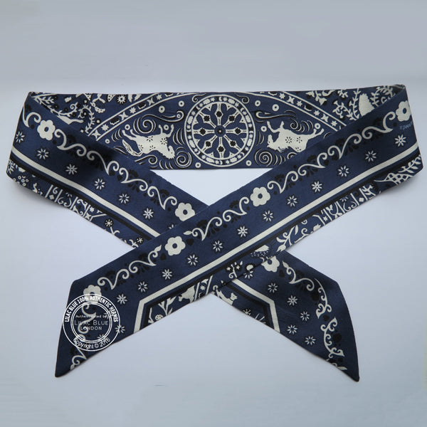 Hermès Twilly Peuple de Vent. Navy, White & Black - Preloved