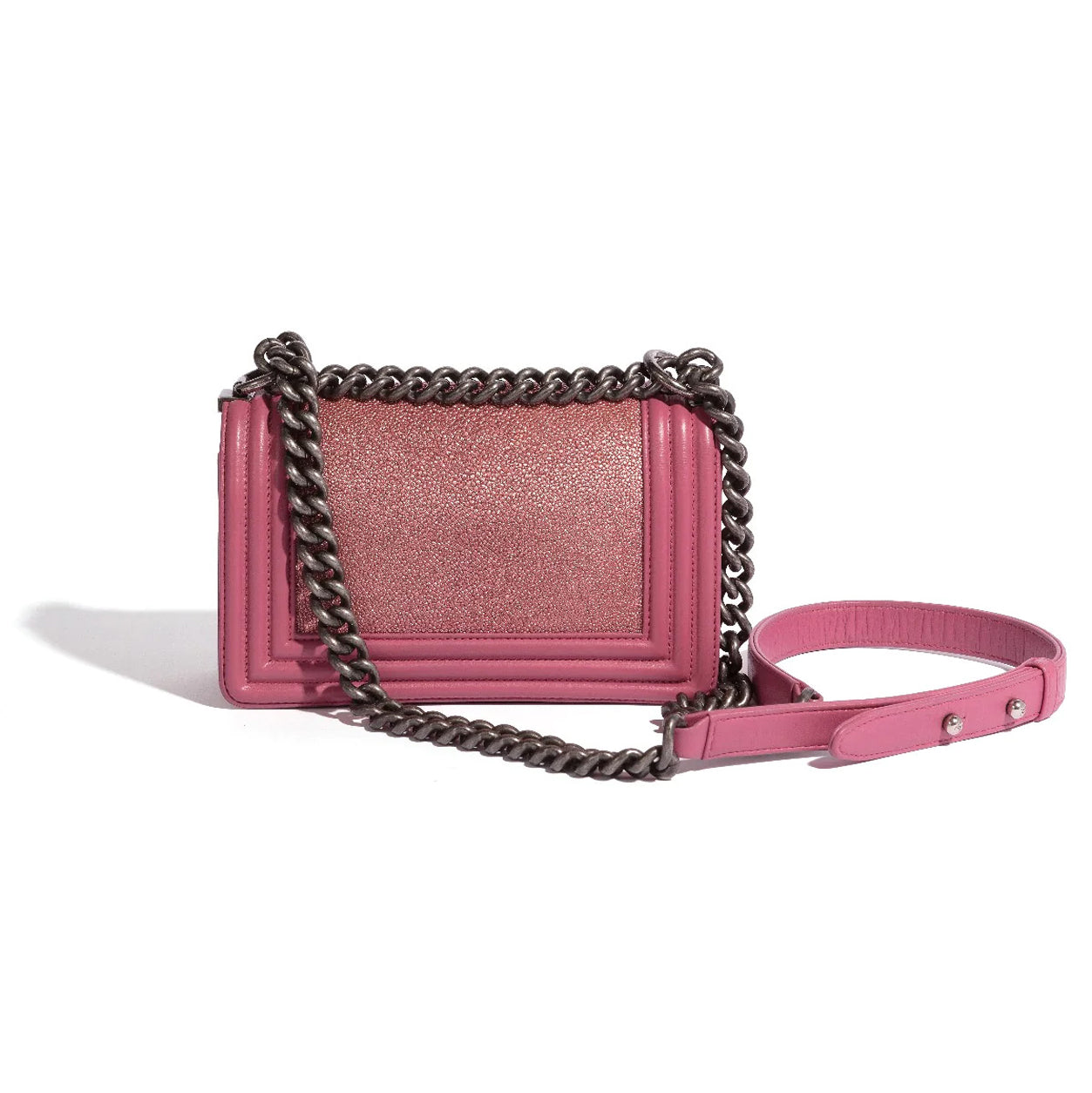Chanel Boy Bag Pink Galuchat Ruthenium - Preloved