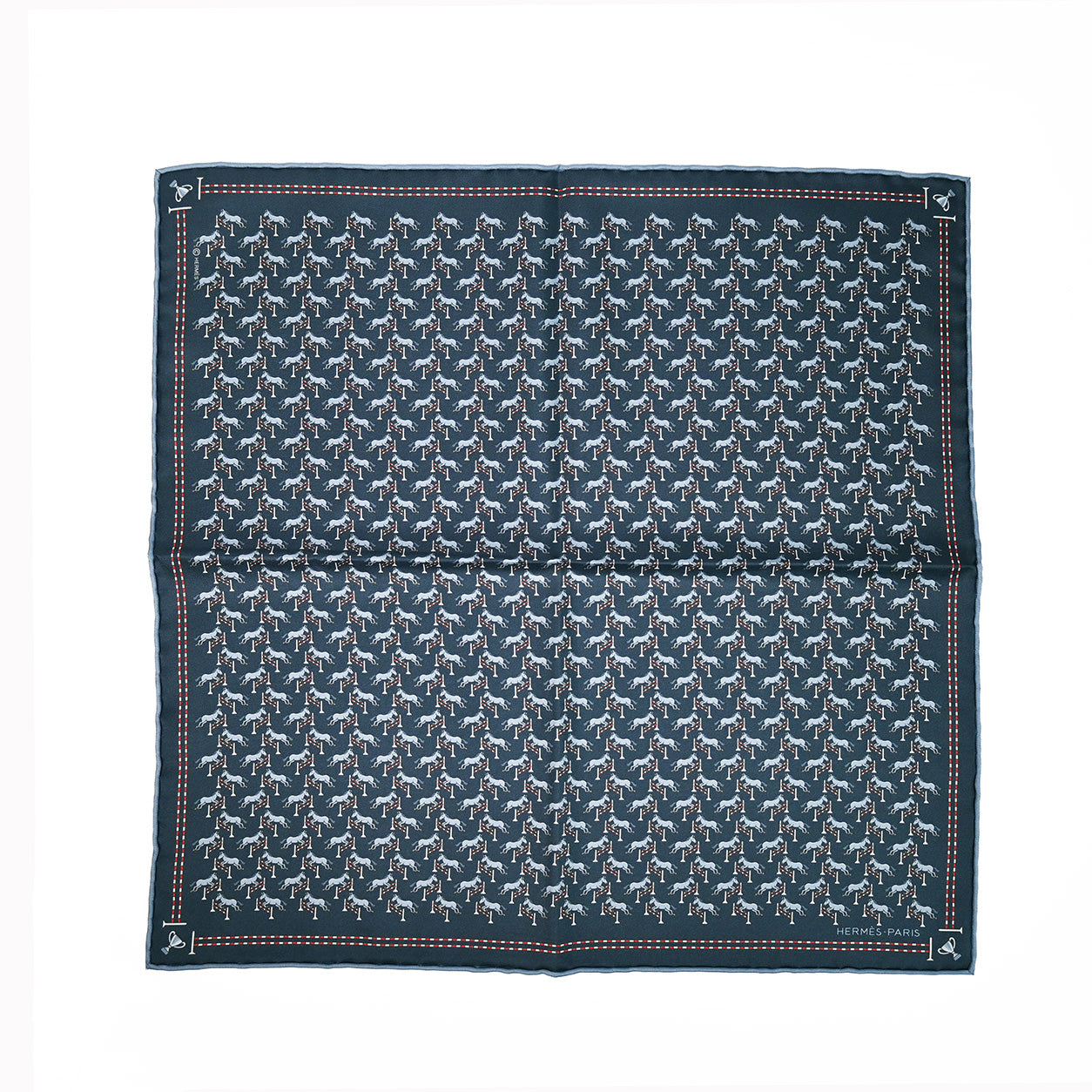 Hermès Pocket Square Free Jump. Marine/Bleu Moyen/Rouge
