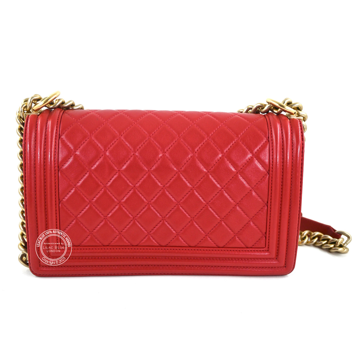 Chanel Boy Bag Red Lambskin BGHW -Preloved