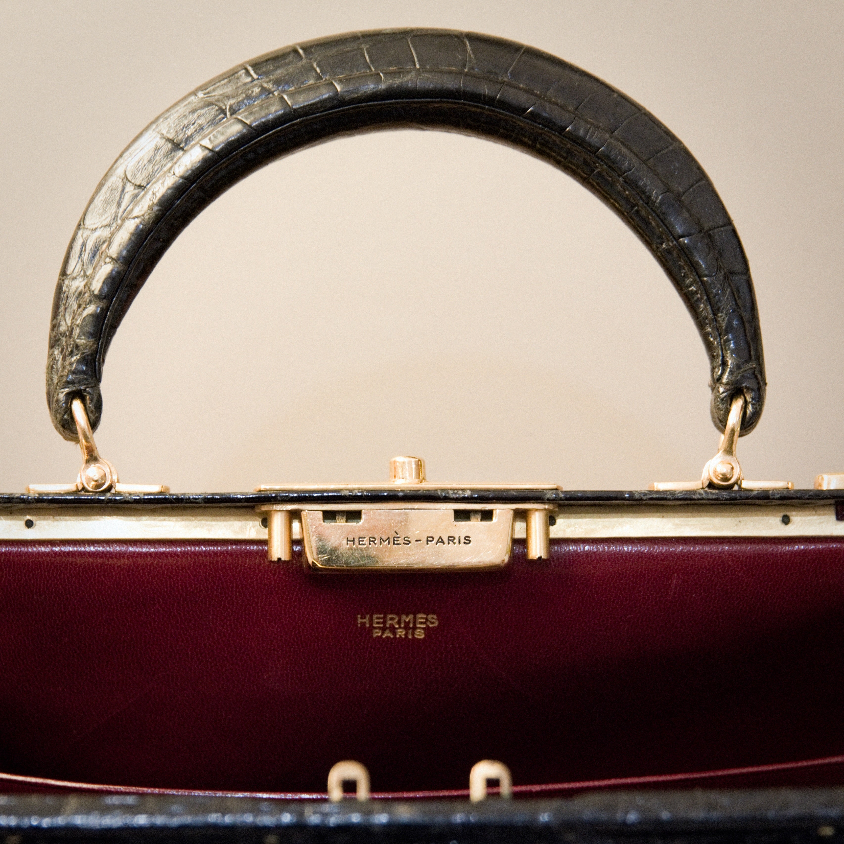 Hermès Sac Mallette 27cm Black Shiny Croc GHW - Vintage