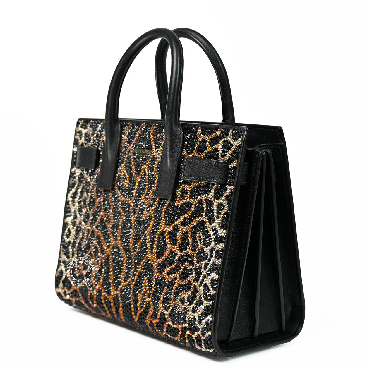 Saint Laurent Sac de Jour Nano Black/Leopard Calfskin with Swarovski Crystals - Preloved