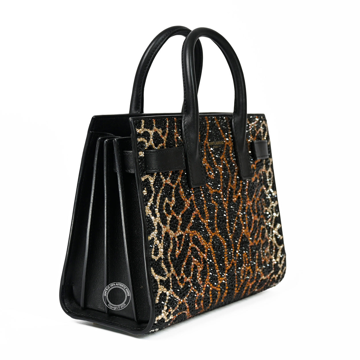 Saint Laurent Sac de Jour Nano Black/Leopard Calfskin with Swarovski Crystals - Preloved