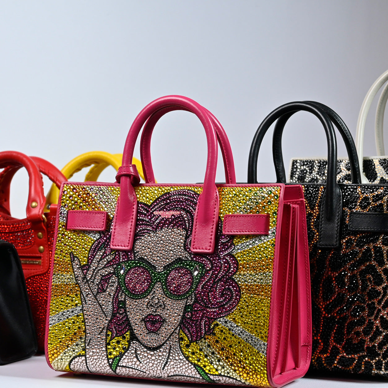 Saint Laurent Sac de Jour Nano Pink/Pop Art Calfskin with Swarovski Crystals
