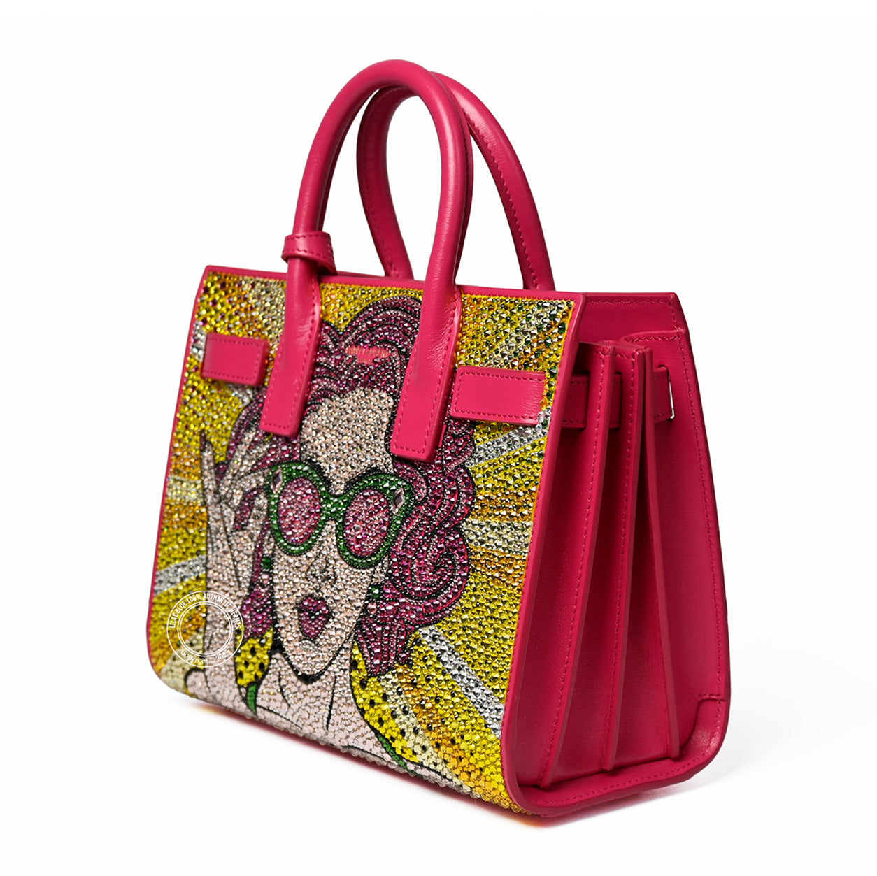 Saint Laurent Sac de Jour Nano Pink/Pop Art Calfskin with Swarovski Crystals