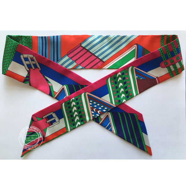 Hermès Twilly Sangles en Zigzag. Rouge, Vert, Rose Vif