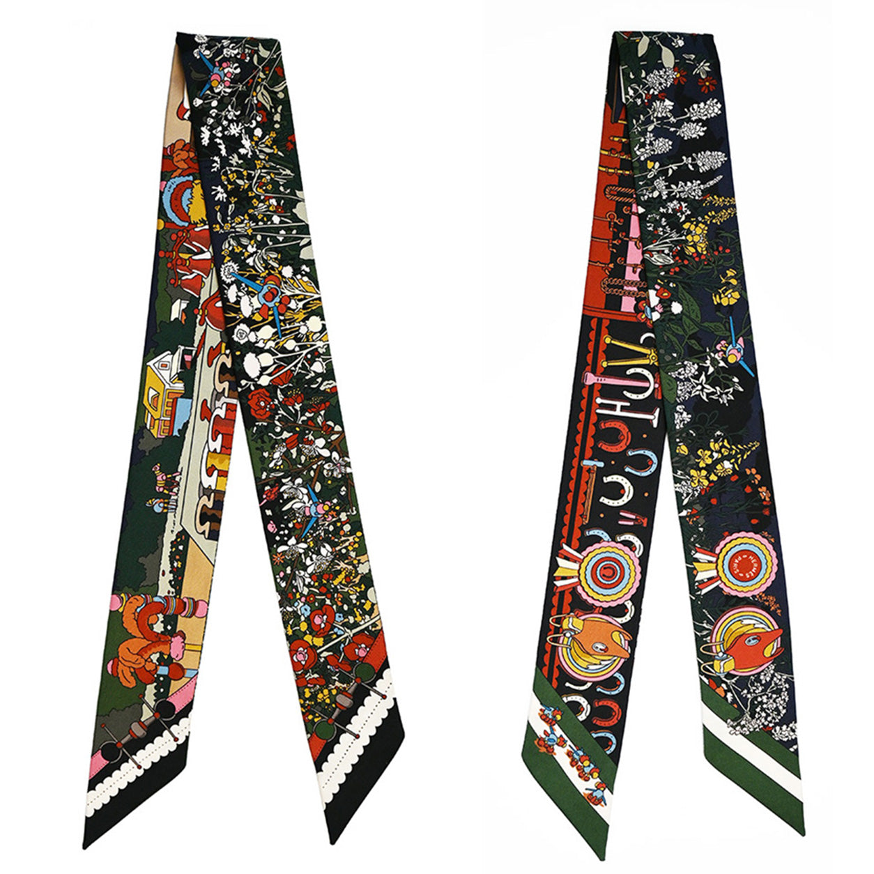 Hermès Twilly Pony Pit Stop. Vert Loden/Rose/Bleu