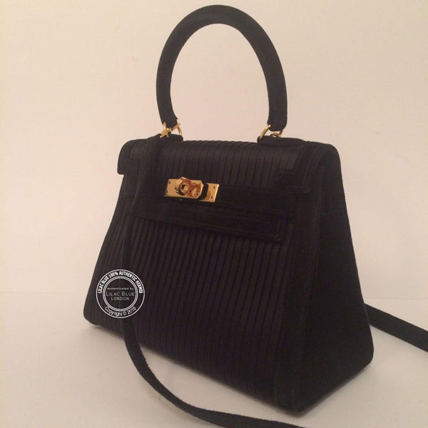 Hermes Kelly 20cm Black Silk/Suede GHW - Vintage