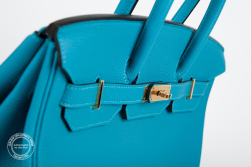 35cm Turquoise Birkin with Gold angle