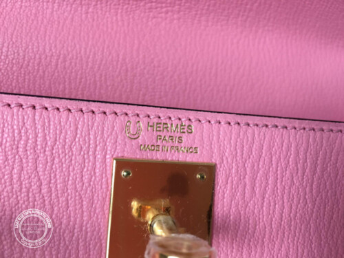 28cm Sellier Chevre Rosé Confetti Vert Titien Kelly in Gold lock