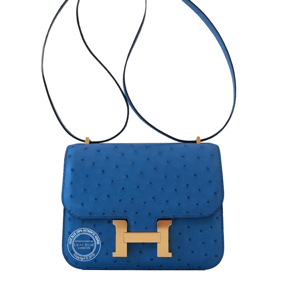 Hermes Constance 18 Mini Bleu Mykonos Autruche Ostrich Gold Hardware #D -  Vendome Monte Carlo