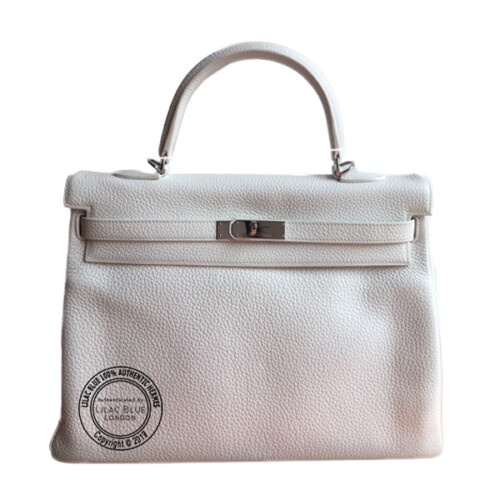 35cm White Kelly in Clemence with Palladium - Preloved