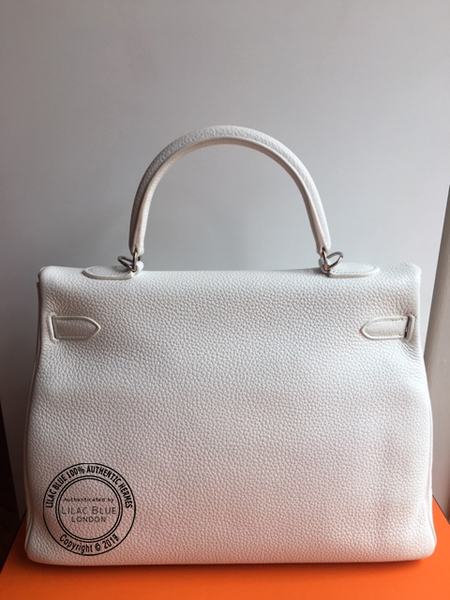 35cm White Kelly in Clemence with Palladium - Preloved back