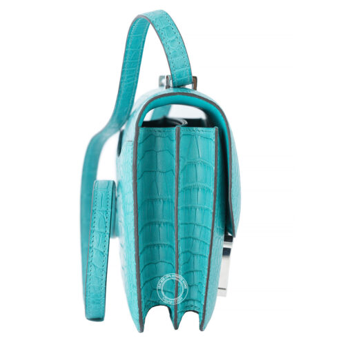 18cm Turquoise Constance in Matte Croc with Palladium hardware side